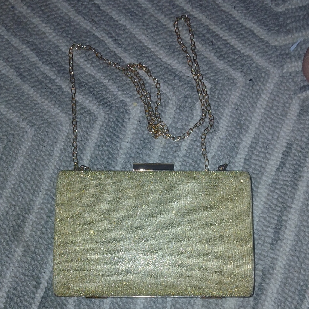 Gold Sparkle Box Clutch with Chain Strap